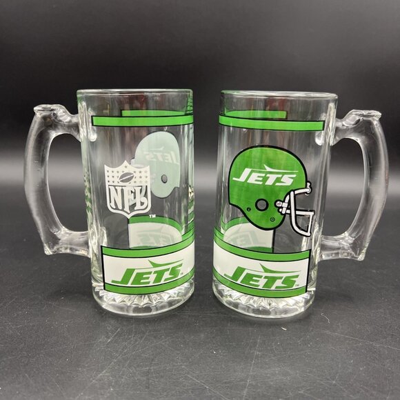 Libby Other - Set Of 2 Vintage New York Jets Handled Heavy Glass Beer Mugs Libby NFL 1980s